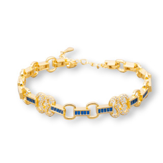 925 Silver Bracelet 'Amelia' With Baguette Zircon And Oval Link Width 10mm Length 17.5cm+3cm Golden Sapphire Blue