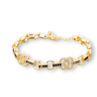 925 Silver Bracelet 'Amelia' With Baguette Zircon And Oval Link Width 10mm Length 17.5cm+3cm Jet Black Golden