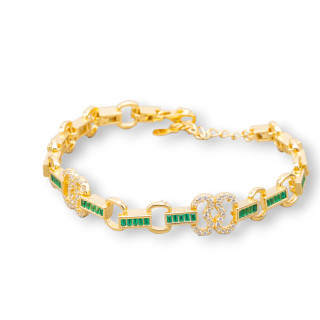 Bracelet Argent 925 'Amelia' Avec Zircone Baguette Et Maille Ovale Largeur 10mm Longueur 17.5cm+3cm Doré Vert Emeraude