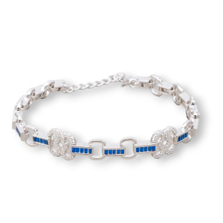 925 Silver Bracelet 'Amelia' With Baguette Zircon And Oval Link Width 10mm Length 17.5cm+3cm Rhodium-plated Sapphire Blue