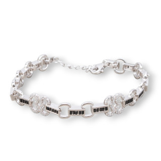 Armband 'Amelia' aus 925er Silber mit Baguette-Zirkonia und ovaler Masche Breite 10 mm Länge 17,5 cm + 3 cm tiefschwarz rhodinie