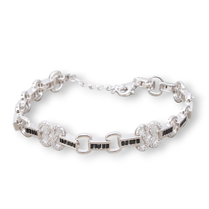 Bracciale Di Argento 925 'Amelia' Con Zircone A Baguette E Maglia Ovale Larghezza 10mm Lunghezza 17,5cm+3cm Rodiato Nero Jet