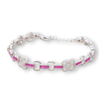 925 Silver Bracelet 'Amelia' With Baguette Zircon And Oval Link Width 10mm Length 17.5cm+3cm Ruby Red Rhodium Plated