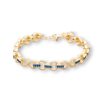 Armband 'Amelia' aus 925er Sterlingsilber mit Baguette-Zirkonia und ovaler Masche Breite 8 m Länge 17 cm + 3 cm goldener blauer 