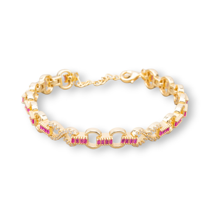 Pulsera de Plata 925 'Amelia' Con Zirconia Baguette Y Malla Oval Ancho 8m Largo 17cm+3cm Oro Rojo Rubí