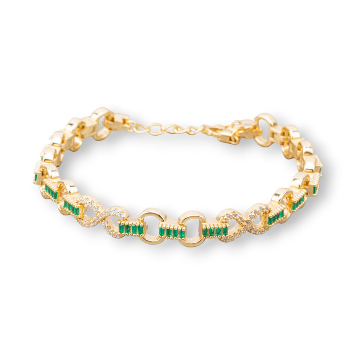 Bracelet Argent 925 'Amelia' Avec Zircone Baguette Et Maille Ovale Largeur 8m Longueur 17cm+3cm Doré Vert Emeraude