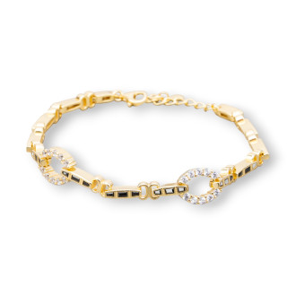 Pulsera de Plata 925 'Amelia' Con Zirconia Baguette Y Malla Oval Ancho 9mm Largo 18cm+3cm Oro Jet Black