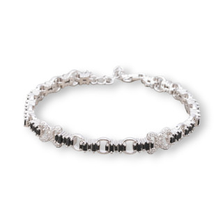 Pulsera de Plata 925 'Amelia' Con Zirconia Baguette Y Malla Redonda Ancho 8m Largo 17.5cm+3cm Jet Black Rodiada