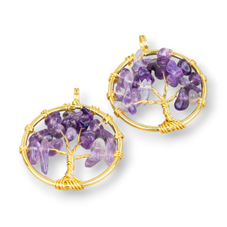 Baum des Lebens Anhänger mit harten Steinen 30 mm 4 Stück goldener Amethyst