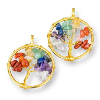 Baum des Lebens Anhänger mit harten Steinen 30mm 4St Golden Rainbow 2