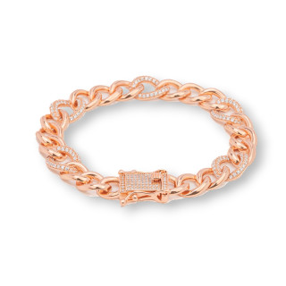 Bracelet Argent 925 'Antonette' Maille Groumette Avec Zircone Largeur 10.5mm Longueur 18cm Or Rose