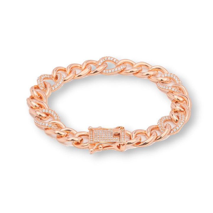 Pulsera de Plata 925 'Antonette' Malla Groumette Con Circonitas Ancho 10.5mm Largo 18cm Oro Rosa