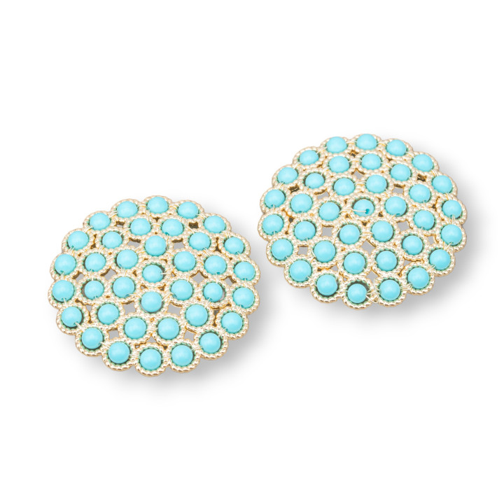 Componente Connettore Di Pietre Con Ottone E Perline Ammagliate Su Filigrana 33mm 2pz Dorato Pasta Di Turchese