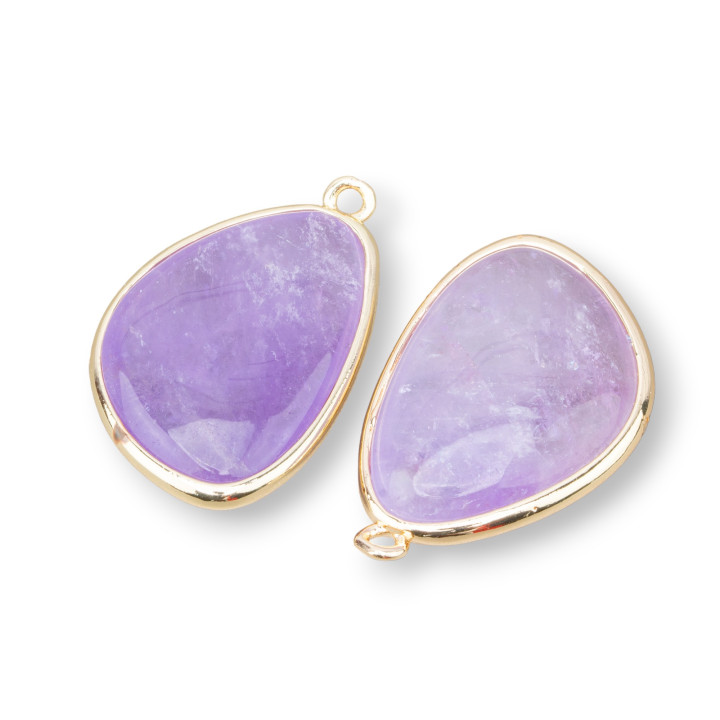 Bronze-Anhänger-Komponente mit harten Steinen, Mango, 18 x 25 mm, mit 1 Ring, 4 Stück, goldener Amethyst, Lavendel