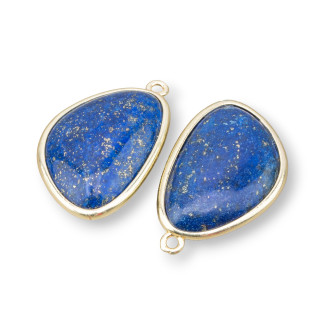 Bronze-Anhänger-Komponente mit harten Steinen, Mango, 18 x 25 mm, mit 1 Ring, 4 Stück, goldener Lapislazuli