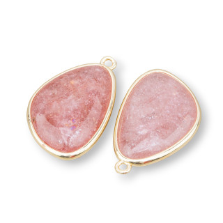 Pendentif Bronze Composant Avec Pierres Semi-précieuses Sertie Mangue 18x25mm Avec 1 Anneau 4pcs Quartz Fraise Doré