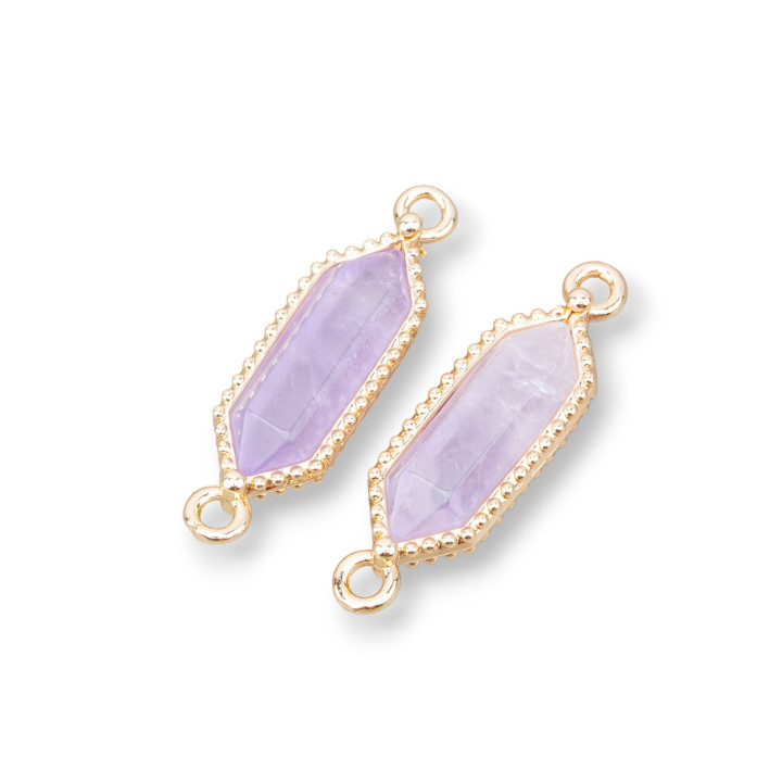 Conector de componente de latón con piedras duras 6x24 mm 10 piezas Lavanda amatista dorada