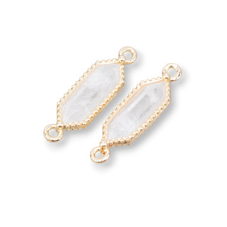 Brass Component Connector With Semi-precious Stones 6x24mm 10pcs Golden Rock Crystal