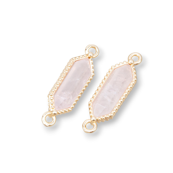 Conector de componente de latón con piedras duras 6x24 mm 10 piezas Cuarzo rosa dorado