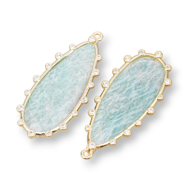 Brass Pendant Component Connector Drop Shape With Semi-precious Stones 18x40mm 3pcs Golden Amazonite