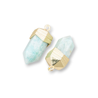 Brass Pendant Component Connector Obelisk Shape With Semi-precious Stones 10x20mm 8pcs Golden Amazonite