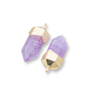 Verbindungselement Anhänger aus Messing in Obelisk-Form mit harten Steinen 10 x 20 mm 8 Stk. goldener Amethyst Lavendel
