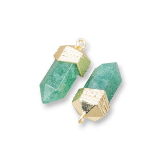Connecteur Composant Pendentif En Laiton Forme Obélisque Avec Pierres Semi-précieuses 10x20mm 8pcs Aventurine Vert Doré