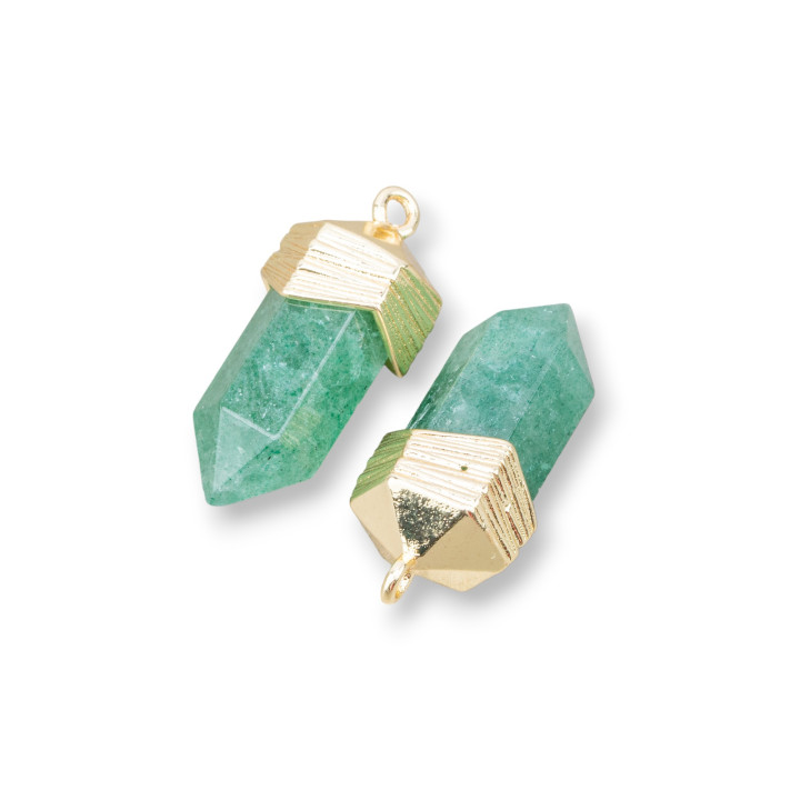 Connecteur Composant Pendentif En Laiton Forme Obélisque Avec Pierres Semi-précieuses 10x20mm 8pcs Aventurine Vert Doré