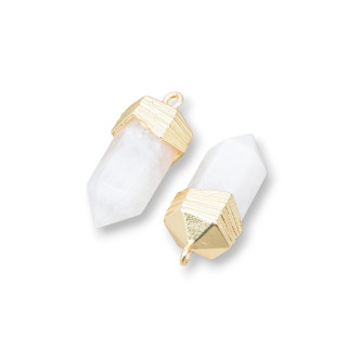 Brass Pendant Component Connector Obelisk Shape With Semi-precious Stones 10x20mm 8pcs Golden Rock Crystal