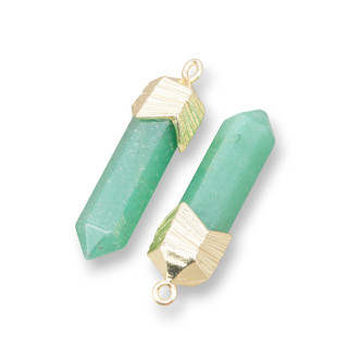 Connecteur Composant Pendentif En Laiton Forme Obélisque Avec Pierres Semi-précieuses 8x25mm 8pcs Aventurine Vert Doré