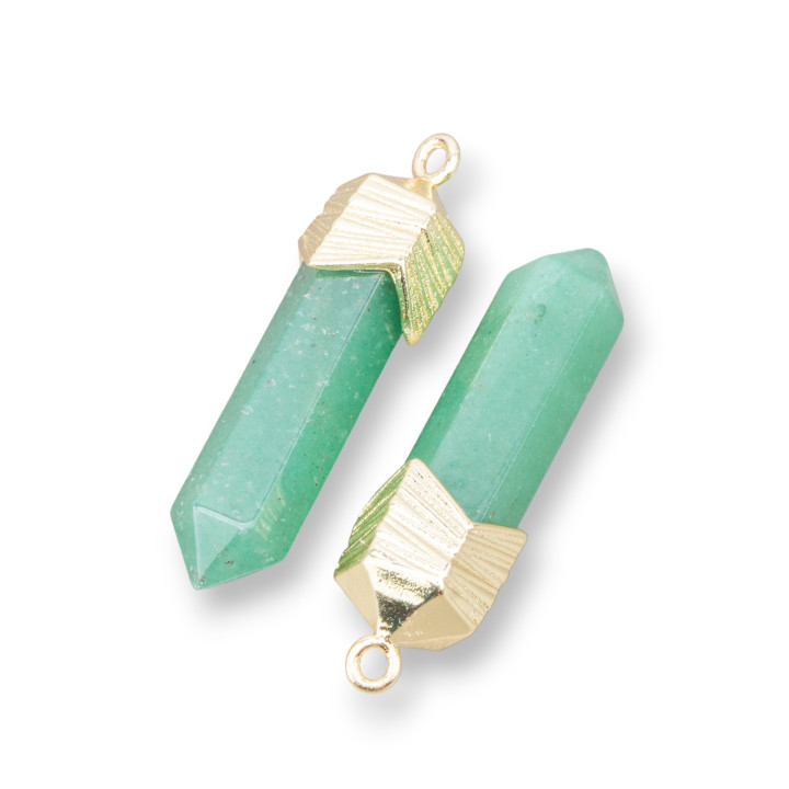 Connettore Componente Pendente Di Ottone Forma di Obelisco Con Pietre Dure 8x25mm 8pz Dorato Avventurina Verde