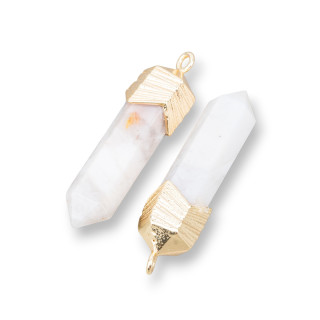 Brass Pendant Component Connector Obelisk Shape With Semi-precious Stones 8x25mm 8pcs Golden Rock Crystal