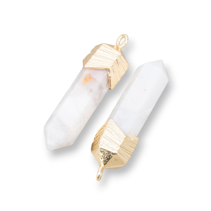 Brass Pendant Component Connector Obelisk Shape With Semi-precious Stones 8x25mm 8pcs Golden Rock Crystal