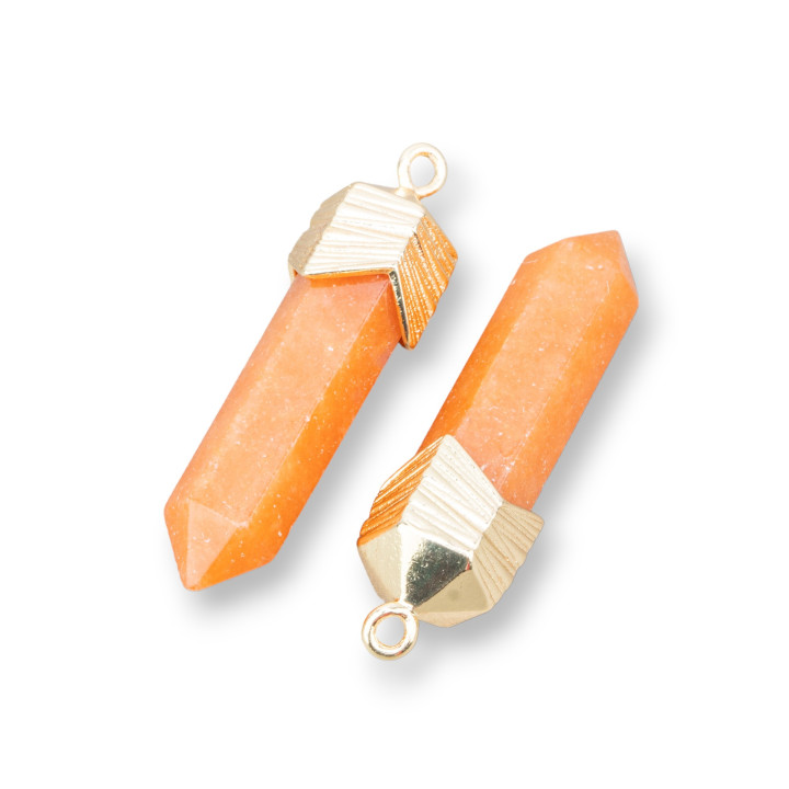 Brass Pendant Component Connector Obelisk Shape With Semi-precious Stones 8x25mm 8pcs Golden Eosite