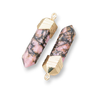 Connettore Componente Pendente Di Ottone Forma di Obelisco Con Pietre Dure 8x25mm 8pz Dorato Rodonite