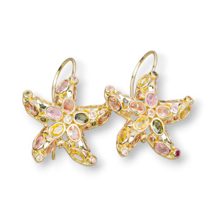 Pendientes De Gancho De Bronce Con Estrella De Mar Con Circonitas Incrustadas 25x35mm Multicolor
