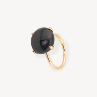 Bronze Ring With Cat's Eye Round Cabochon 15mm Adjustable Size Golden Black
