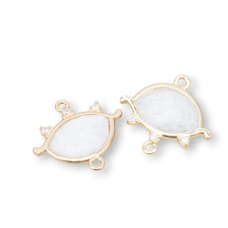 Conector de componente de latón en forma de ojo con piedras duras 21x20mm 5 uds cristal de roca dorado