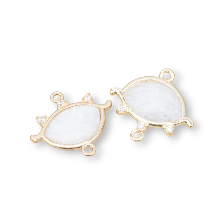 Brass Component Connector Eye Shape With Semi-precious Stones 21x20mm 5pcs Golden Rock Crystal