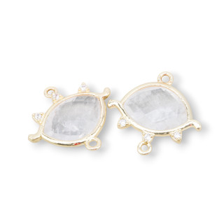 Forme d'oeil de connecteur de composant en laiton avec des pierres dures 21x20mm 5pcs cristal de roche transparent d'or