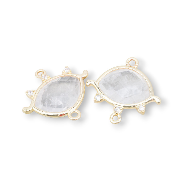 Forme d'oeil de connecteur de composant en laiton avec des pierres dures 21x20mm 5pcs cristal de roche transparent d'or