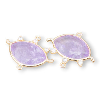 Conector de componente de latón Forma de ojo con piedras duras 30x25 mm 4 piezas Lavanda amatista dorada