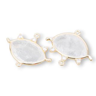 Brass Component Connector Eye Shape With Semi-precious Stones 30x25mm 4pcs Golden Rock Crystal