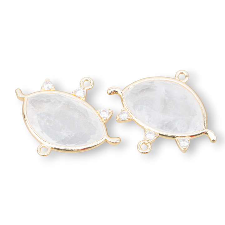 Conector Latón Componente Forma de Ojo Con Piedras Duras 30x25mm 4pcs Golden Rock Crystal