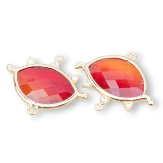 Conector de componente de latón en forma de ojo con piedras duras 30x25mm 4 Uds mezcla de cristal dorado