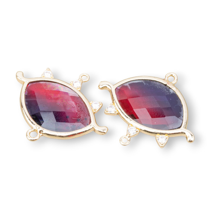 Connettore Componente Di Ottone Forma di Occhio Con Pietre Dure 30x25mm 4pz Dorato Crystal Mix 2