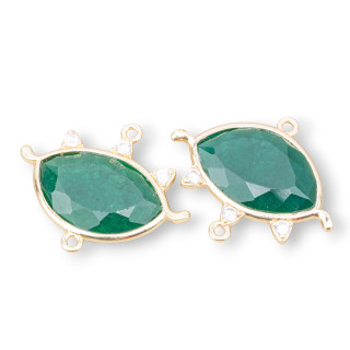 Conector de componente de latón Forma de ojo con piedras duras 30x25 mm 4 piezas Jade verde dorado