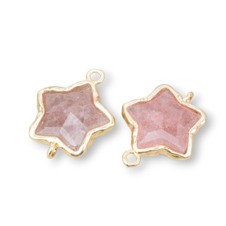 Conector de componente de latón en forma de estrella con piedras semipreciosas 16 mm 6 piezas Cuarzo fresa dorado