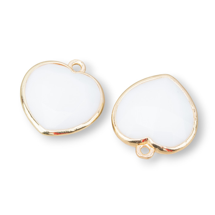 Brass Pendant Component Connector Heart Shape With Semi-precious Stones 16mm 5pcs Golden White Agate