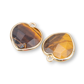 Componente de conector Colgante de latón en forma de corazón con piedras semipreciosas 16 mm 5 piezas Ojo de tigre dorado